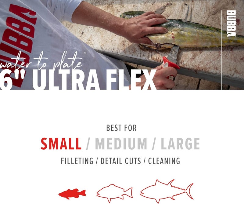 Bubba 6 Inch Ultra Flex Tapered Fillet Knife with Non-Slip Grip Handle, 8Cr13MoV Stainless Steel Blade, Lanyard Hole and Synthetic Sheath for Fishing - Image 5